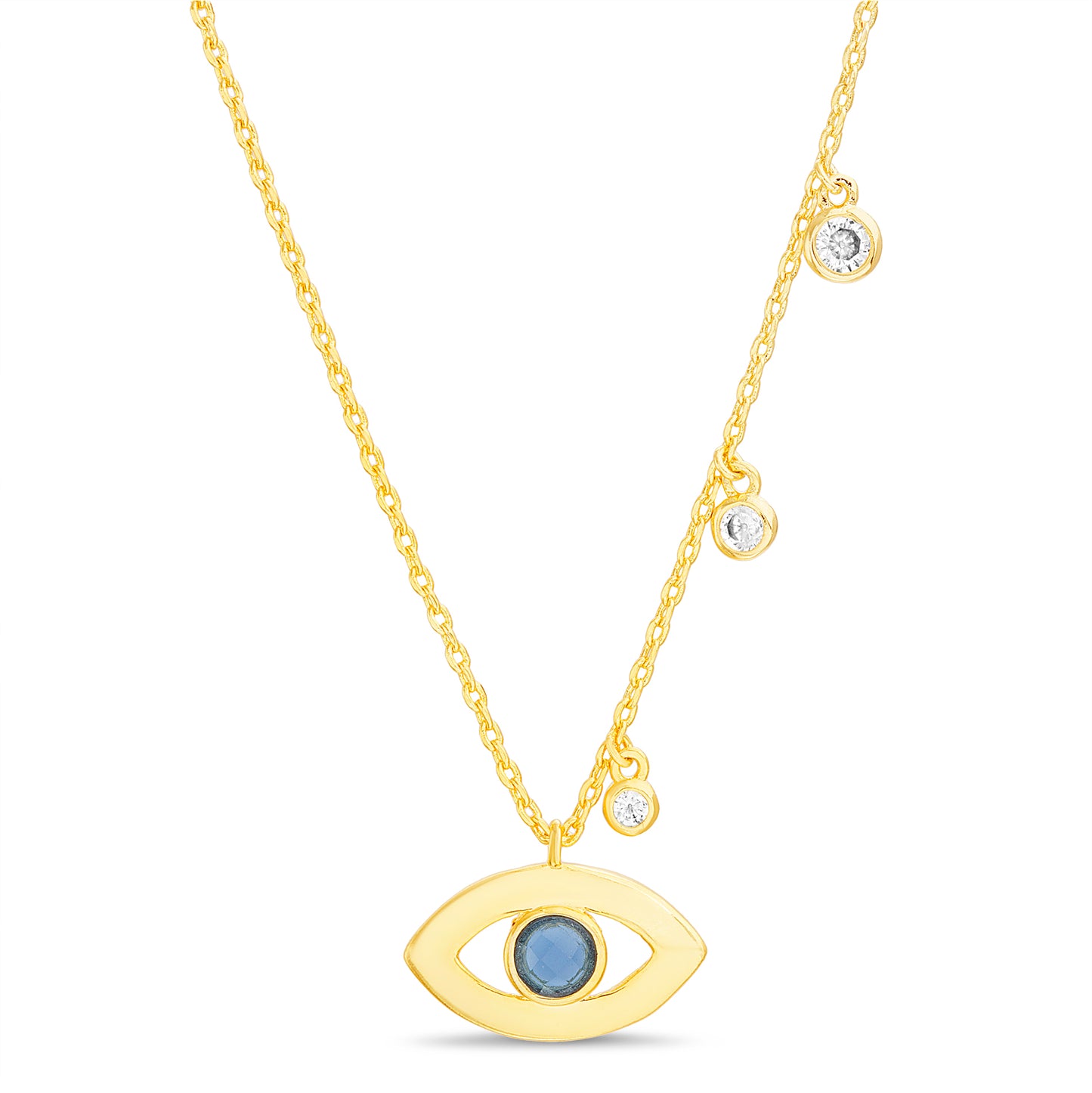 Collar dorado ojo turco con zirconia azul y 3 zirconias extras
