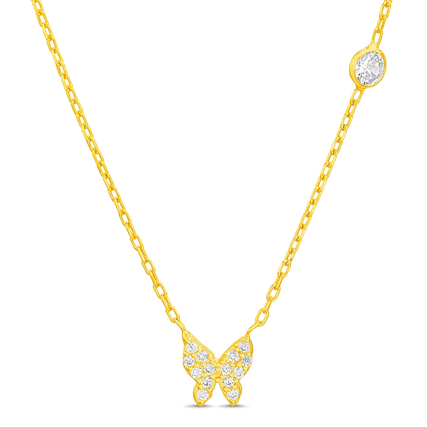 Collar dorado mariposa pequeña de zirconias con zirconia extra