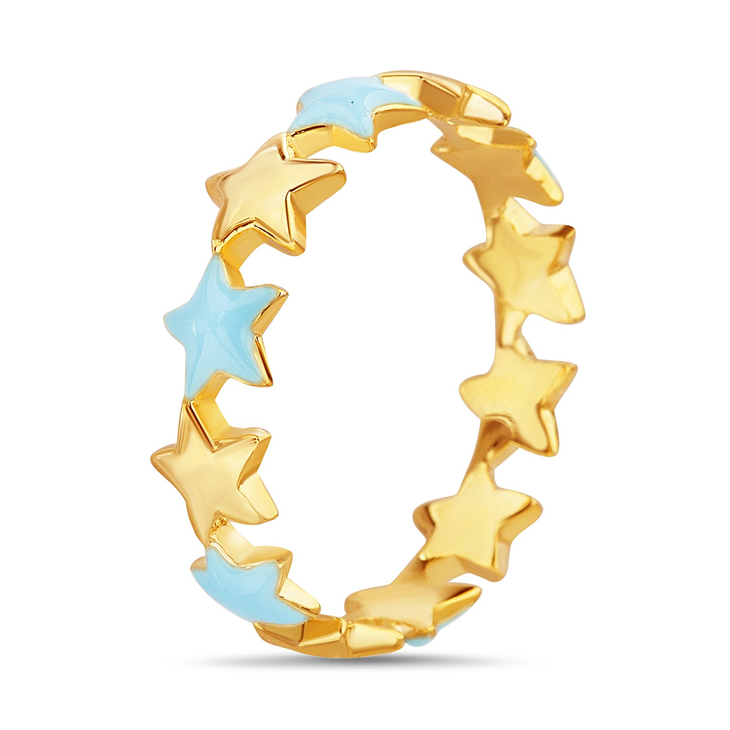 Anillo estrellas celestes y doradas, dorado