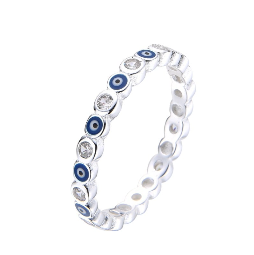 Anillo plateado ojo turco y zirconia completo