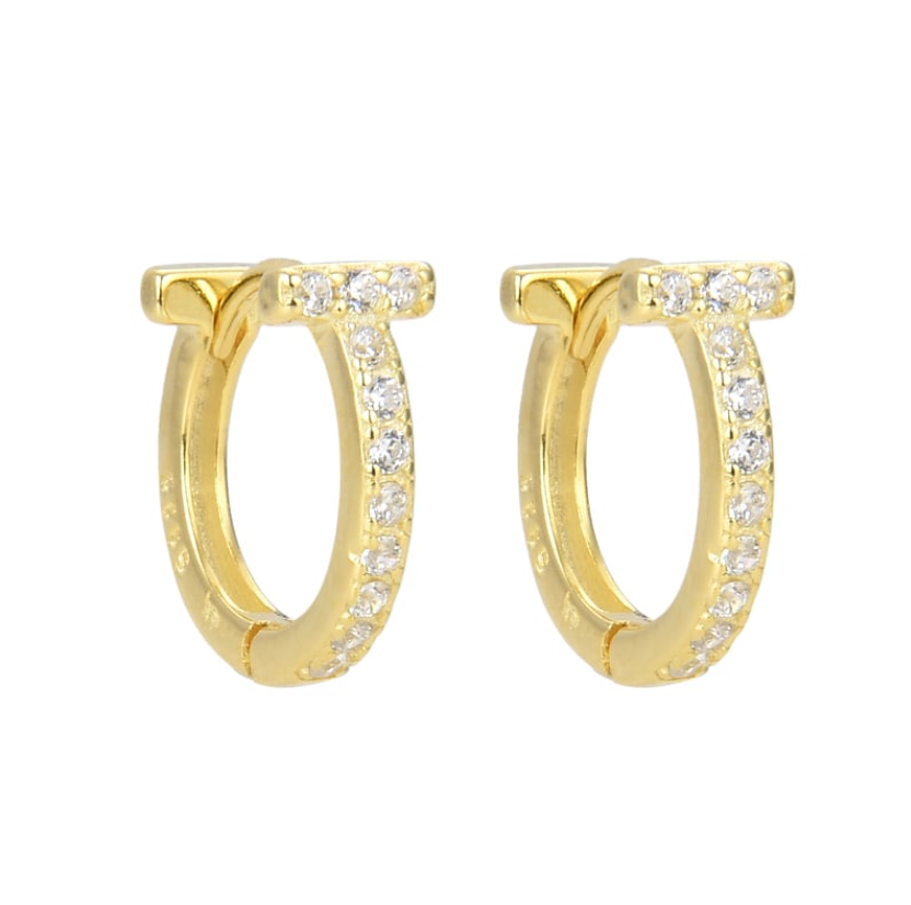 Arete dorado en T con zirconia