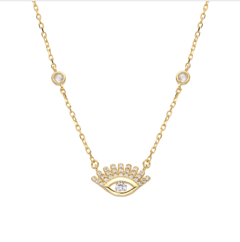 Collar dorado con ojo turco y círculos de zirconia