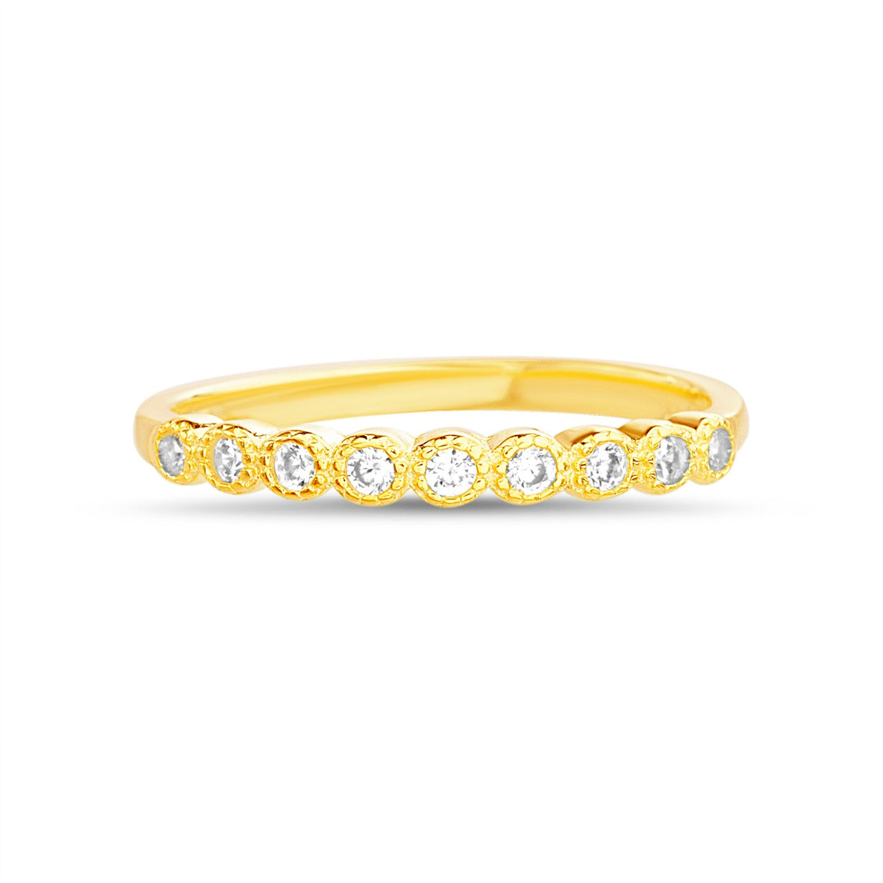 Anillo mitad liso mitad zirconia dorado
