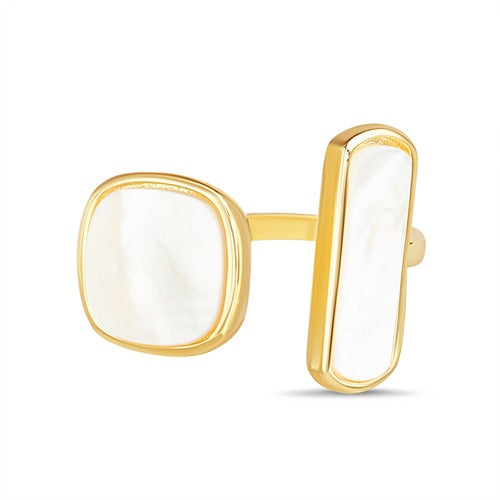 Anillo rectángulo y cuadrado concha nacar dorado