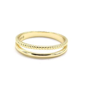 Anillo doble argolla lisa y lazo dorado