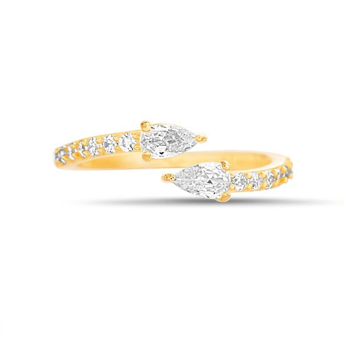 Anillo doble gota de zirconia dorado
