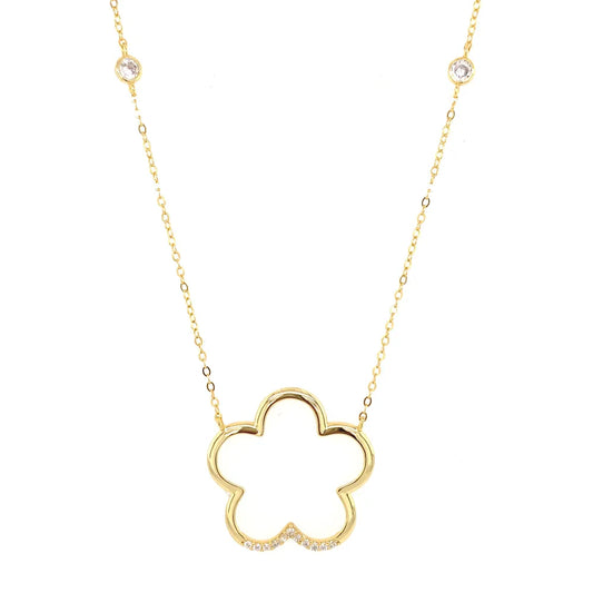 Collar de contorno flor lisa y zirconia dorada